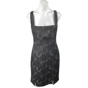 Evan Picone Black Floral Sleeveless Square Neck Mini Pencil Sheath Dress Sz 14P